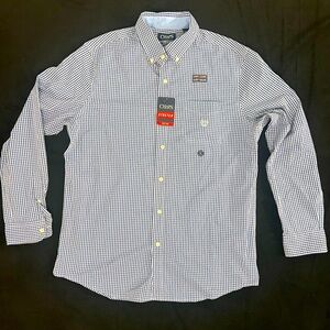 Chaps Shirt Mens Large Button Down Long Sleeve Blue/White Checked Dress Casual